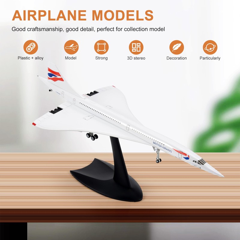 Dasing Model Aeroplane with Stand Concorde Supersonic Passenger Toy Aeroplane
