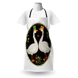 Ambesonne Goose Apron, Retro Style Composition of an Animal Couple in Love Wearing Hats Along Flowers, Unisex Kitchen Bib with Adjustable Neck for Cooking Gardening, Adult Size, Multicolor