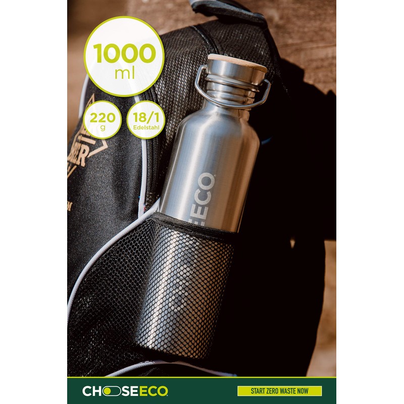 ChooseEco Drinking Bottle Stainless Steel Sustainable Water Bottle with Bamboo