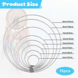 DTYGUIXE Pack of 16 Metal Rings for Crafts, Wire Rings, Metal Decorative Rings for Hanging, 4/6/8/10/12/15/18/20 cm Rings for Dream Catchers, Metal Rings, Macrame Rings for Bracelets, Garlands