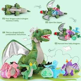 Karister Dragon Plush Toy Set,Dinosaur Stuffed Animal for Boys,Girls,Dragon Stuffed Animal with 4 Baby Dragons & 2 Dragon Egg,Dinosaur Toy for Kids on Birthday, Christmas,Dinosaur Eggs