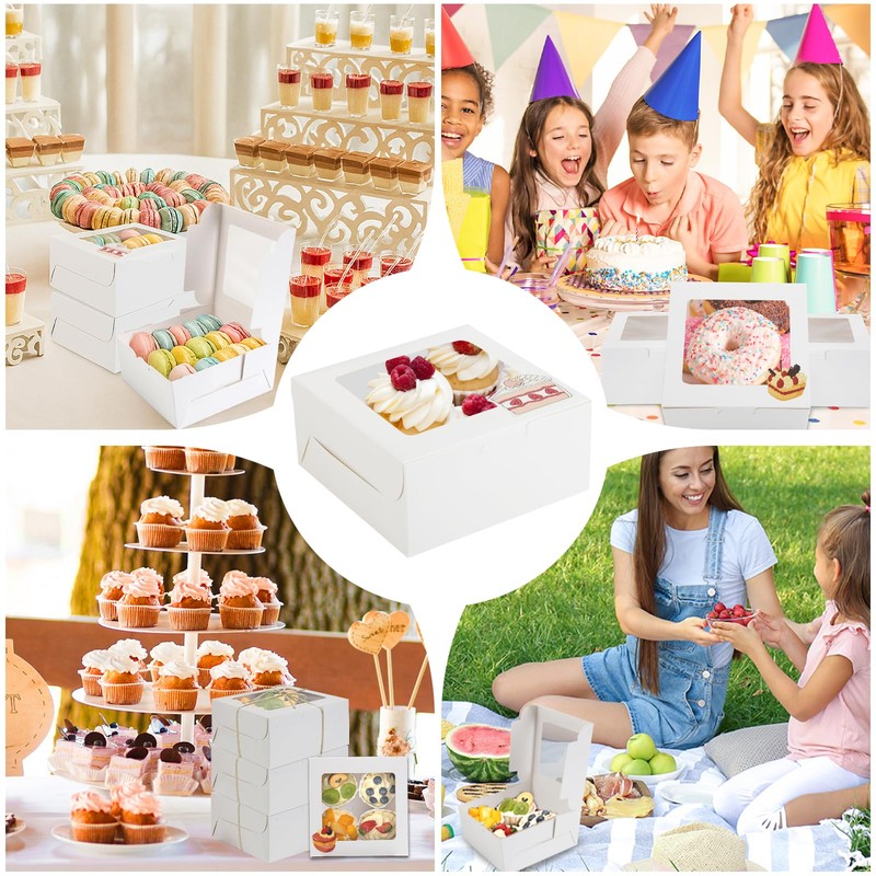 OAMCEG 80 Pack Cupcake Boxes with Window, 6x6x3 Inches White