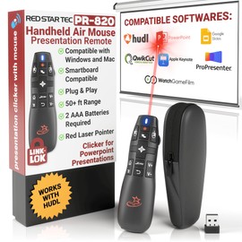 PR-820 Wireless Presentation Clicker with Laser Pointer, PowerPoint Clicker with Air Mouse, Remote for Slideshows, Google Slides, Keynote & Smartboards, Mac/PC Compatible