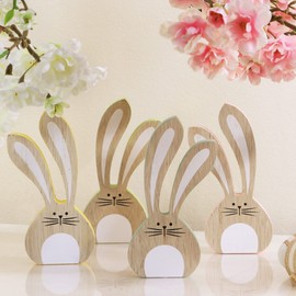 com-four® 4x deco standee bunny - Easter decoration to put down made of wood - Easter bunny in bright colors - wooden decoration (4 pieces - colorful rabbits)