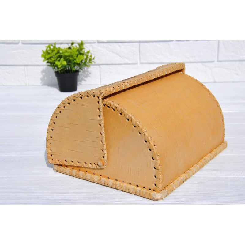 Birds Pattern Birch Bark Bread Box, Large Capacity Bread Storage