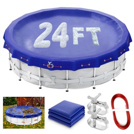 24ft Round Winter Pool Cover for Above Ground Pools 24ft Pool Cover Kit with Winch and Cable, Premium Extra Thick Durable Heavy Duty 24ft Winter Pool Cover Against UV, Falling Leaves, Dust, Snow, Blue
