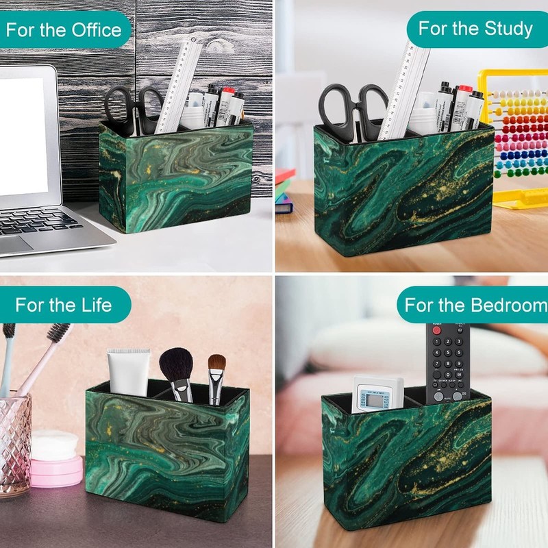 ModeXo Pen Holder for Desk, Green Marble Pencil Holder PU
