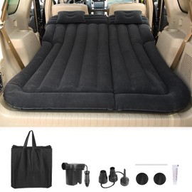 Suv Air Mattress, Car Mattress, Truck Bed Mattress, Car Camping Mattress with 6 Separate Chambers, Inflatable Car Bed with 2 Pillows & Electric Pump, Thickened and Double-Sided Flocking (Black)