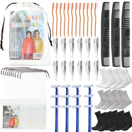 Kit De Higiene Personal Para Personas Sin Hogar(84 Piezas): Incluye Cortaúñas, Cepillos De Dientes Desechables Con Pasta, Maquinillas De Afeitar, Ponchos, Peines, Calcetines Y Bolsas Con Cordó
