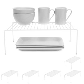 Smart Design Cabinet Storage Shelf Rack - Set of 6 - Large - 8.5 x 16 Inch - Steel Metal Wire - Rust Resistant Coating - Dish, Counter and Pantry Organization - Kitchen - White