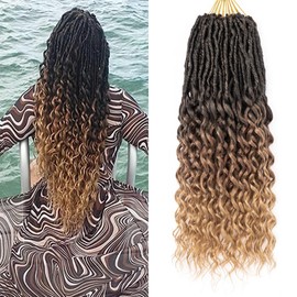DoeSeor 18 Inch Goddess Locs Crochet Hair 8 Packs New Soft Faux Locs Crochet Braids Deep Wave Pre Looped Hair Extensions for Black Women(3T3027/8PCS/18inch)
