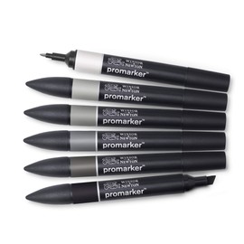 Winsor & Newton, Promarker, Neutral Colours, Set of 6, Alcohol Based Dual Tip Markers