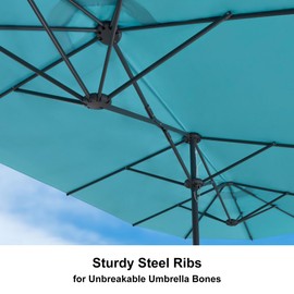 PURPLE LEAF 14ft Patio Market Umbrella Outdoor Double-Sided Umbrella with Base and Crank Rectangle Table Umbrella for Pool Deck Garden, Turquoise