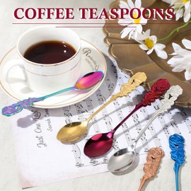 Perthlin 6 Pcs 5.3 Inch Small Tea Spoons Coffee Spoons Fancy Spoons Dessert Stirring Spoons Teaspoons Creative Stainless Steel Rose Handle Spoons (Perthlin-284)