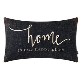 TRENDIN Farmhouse Pillow Covers 20x12 Inch Rusted Black Home is Our Happy Place Quotes Farmhouse Decor Housewarming Gifts Rectangular Decorative Cushion Cover PL571TR
