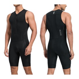 Santic Men's Triathlon Suit Sleeveless Skinsuit Padded Quick-Dry Swim Bike Run with Pockets,Black,L