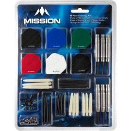 DESIGNA Mission Juego de accesorios de dardos de punta suave, 90 piezas, barriles de 18 g (2 juegos), vuelos y ejes (6 juegos cada uno), protectores de vuelo (16) y anillos de vástago (32)
