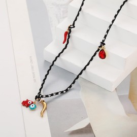 Dhdfisd Italian Horn Necklace Evil Eye Necklace Boho Cornicello Chili Pepper Pendant Bohemian Necklace (Style1)