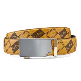 Coipdfty Mens Belts Leather Ratchet Adjustable Men's Belts for Casual Jeans Pant (Grey gold buckle Check brown belt,27''-32''Waist Adjustable)