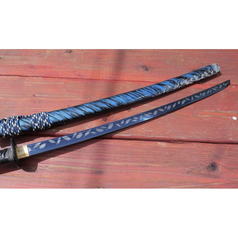 Tattva Tactical 41" Katana Samurai Sword Japanese Blue Blade Feather