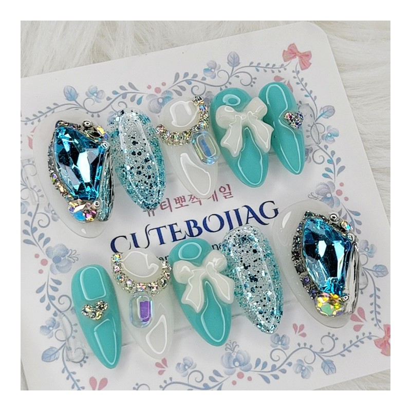 Fresh Mint Handmade Nail Tips - Ballerina / 프레쉬민트 수제네일팁
