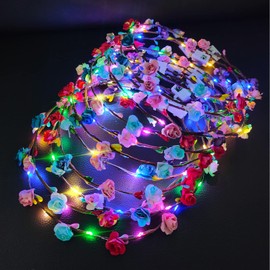 LED Blumenkranz Stirnband 12PCS - Garland Stirnband Leucht Bunt LED Stirnband Kopfbedeckung Floral Tiara Haarschmuck, Festival Geburtstag Weihnachten Party Hochzeit Dekor Blumenkranz Kopfschmuck