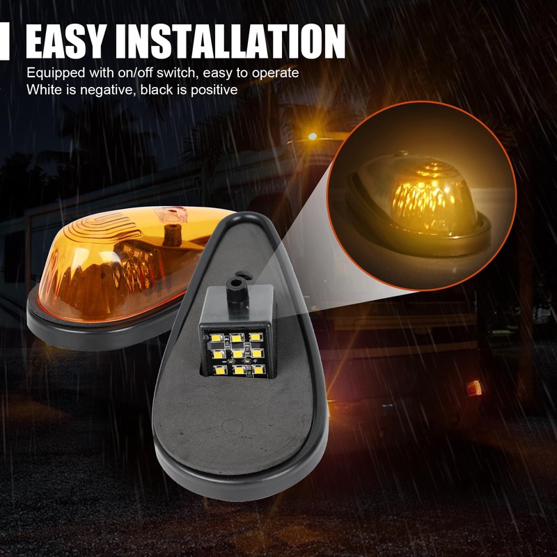 FSBCGT 5Pcs Amber Teardrop Cab Light 9LED Cab Marker Light