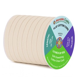 Mandala Crafts Cream Flat Drawstring Cord Drawstring Replacement, 1/2 Inch 20 YDs Cream Soft Drawstring Cotton Draw Cord Hoodie Sweatpants Drawcord Replacement