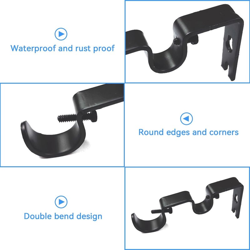 Black Curtain Rod Bracket, 3Pcs Double Curtain Rod Bracketsheavy Duty