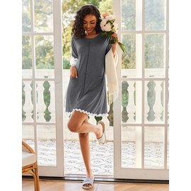 Ekouaer Women Zip Up Robe Lightweight Housecoats with Pockets Knee Length Short Bathrobes Soft Nightgown S-3XL