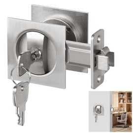 Aglehome Square Pocket Door Lock, Satin Nickel Pocket Door Hardware, Sliding Pocket Door Lock with Key, Flush Pocket Door Latch for Bed/Bath