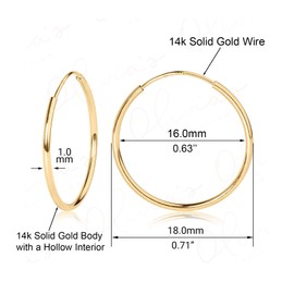 14k Yellow Gold Endless Hoop Earrings 18x1.0mm