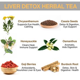 Chrysanthemum Cassia Seed Tea Bags - 6g × 30 Bags, VitalForest Liver Detox Herbal Tea with Burdock Root, Goji Berries, Osmanthus, Honeysuckle – Goji Berry Chrysanthemum Tea for Liver & Kidney Health