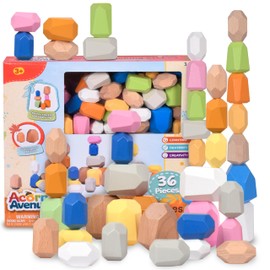 Acorn Avenue 36 PCS Wooden Bright Earth Color Sorting Stacking Rocks Stones,Sensory Toddler Toys Learning Montessori Toys, Building Blocks Game for Kids 3+, Boy and Girl Birthday Gifts for Kids