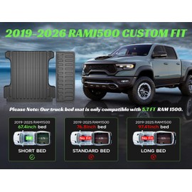 AAGDD Truck Bed Liner for Ram 1500/1500 RHO 2019-2026 & RAM 1500 Classic 2019-2024 Short Bed (5.7ft,67.4in) Not for Rambox,Tailgate Liner Accessories,Heavy Duty Rubber Bed Mat