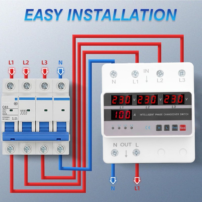 3 Phase Voltage Transfer Switch DIN Rail Mounted Electrical Selector