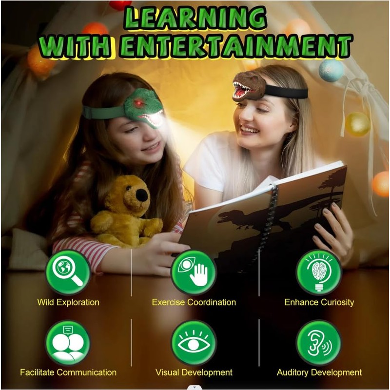 TooToo Dinosaur Headlamp for Kids with Adjustable Headband Camping Essentials