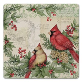 Holiday Cardinal Decorative Heat Tolerant Stone Trivet with Non-Skid Cork Backing 8” Square Artistic, Durable, Easily Wipes Clean