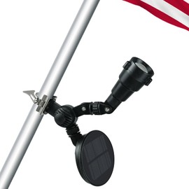 Solar Flag Pole Light, Flag Pole Light Solar Powered, Upgraded 2200 mAh 145Lm Clamp On Flag Pole Spot Lights Fits 1-1.5" Flagpole, Up to 10 Hrs, Black