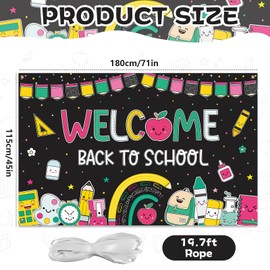 Welcome Back to School Banner Party Decorations First Day of School Backdrop Composition Notebook Pencil Apple Stationery Background for Classroom Teacher Office Wall Decor 71x45 in