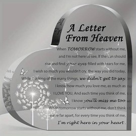 Heartfelt Sympathy Gift - A Letter From Heaven - Acrylic Heart Keepsake for Remembrance of Loved Ones Xbj-10003