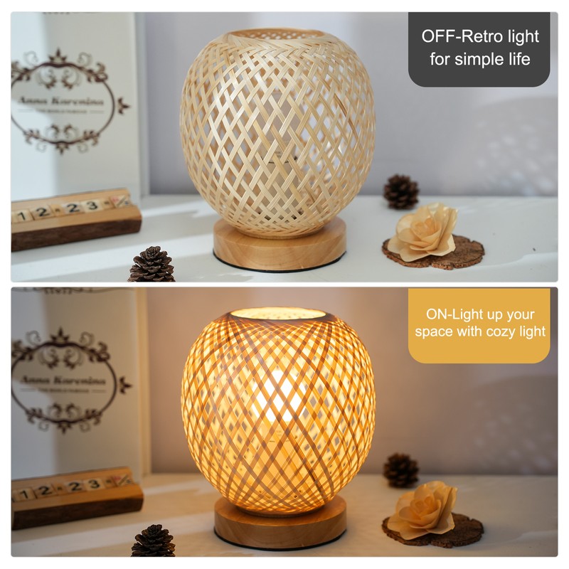 Bedside Lamp Bedroom Cosy Bamboo Woven Lamp Warm Light Night