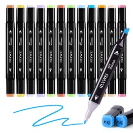 Alcohol Markers Brush Tip 12 Color Dual Tip Art Marker Set for Artist Alcohol Based Makers with Case Chisel Tip Markers for Adults Artists Coloring Sketching Drawing