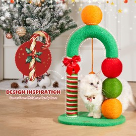 PawPalace Christmas Candy Cane Cat Scratching Post, Festive Natural Sisal Design, Cat Posts for Cats and Kittens, Easy Assembly, Includes Free Christmas Card & Dangling Sisal Ball