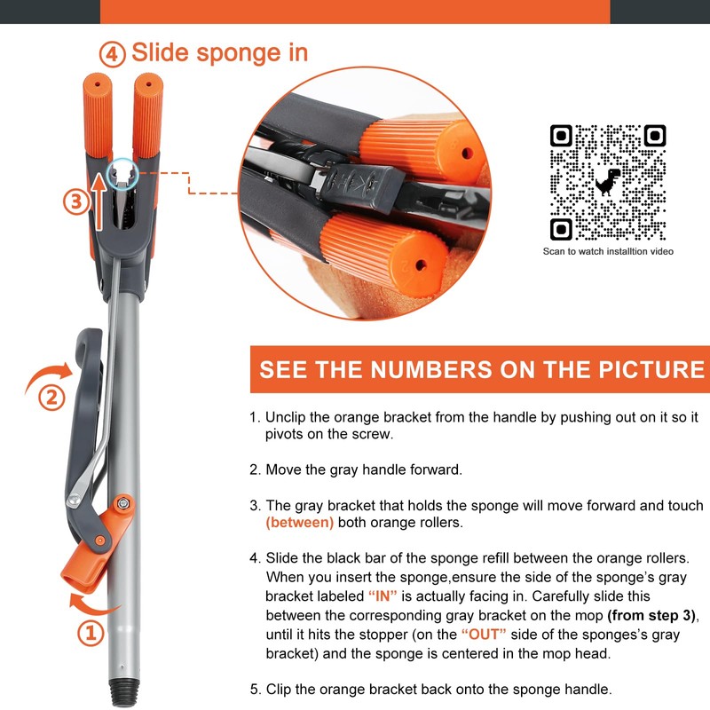 Sponge Mops for Floor Cleaning with 2 Cellulose Mop Head