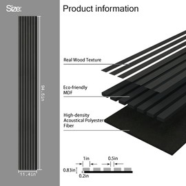 INNO STICKERS 3-Piece Wood Slat Wall Panel for Interior Wall Decor Noise Cancelling 94.5" x 11.4" Acoustic Decorative 3D Sound Absorbing Wall Paneling, Black Oak, Covers 22.4 Sq.Ft