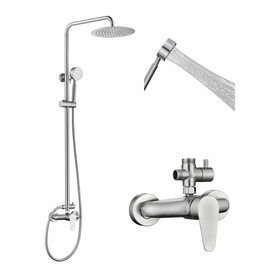 Shower Faucet -Shower System，Shower Faucets Sets Complete - Outdoor Shower Kit/Outdoor Shower Enclosure/Outdoor Shower Fixtures W/ SS304 Shower Head with Handheld High Pressure, Brushed Nickel