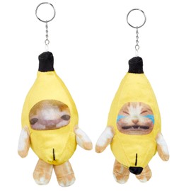Shappy 2 Pieces 2 Pcs Happy Crying Banana Cat Keychain Sound Making Banana Cat Backpack Keychain Plush Back to School Birthday Gifts (Lovely)