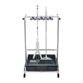 JAYGOVAN Broom and Mop Holder Put Wet Mops Movable Floor-Mounted Mop Rack Floor Standing Cleaning Tool Cart Storage with 12 Pack and Wheel Broom Holder Organizer for Garden,Garage, Shed, Outdoor