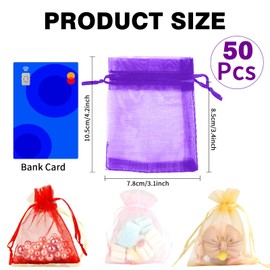 BOEIAC Organza Bags, Sheer Organza Bag, 50Pcs,Small Organza Bags with Drawstring 3 x 4 inch, Jewelry Gift Bags, Mesh Party Wedding Favor Bags Mini Candy Bags for Christmas Party, Mix Color